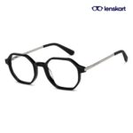 Black Silver Geometric Full Rim Eyeglasses VC E14977 C1 N