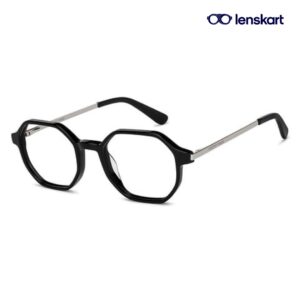 Black Silver Geometric Full Rim Eyeglasses VC E14977 C1 N