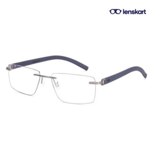 Front view of LensKart Air Navy Rimless Eyeglasses LA E000295 C2 W